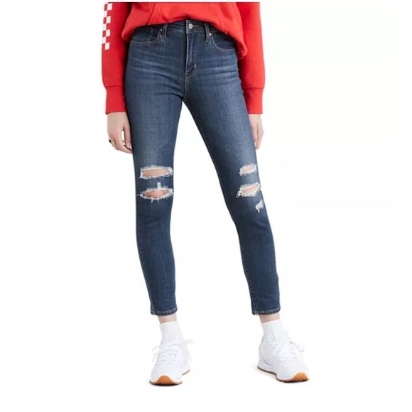 Levi's 721 Skinny High-Rise Dark Wash Distressed Ankle Length Jeans Size 27/4 - Picture 1 of 1